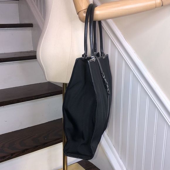 GUCCI Jackie Black Leather Rolled Top Handles Tall Nylon Tote Bag VTG Mint - Picture 5 of 17